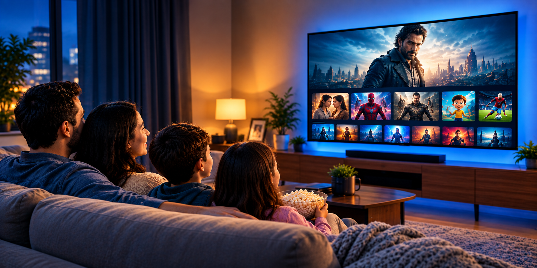 A family enjoying Quick TV on their smart screen